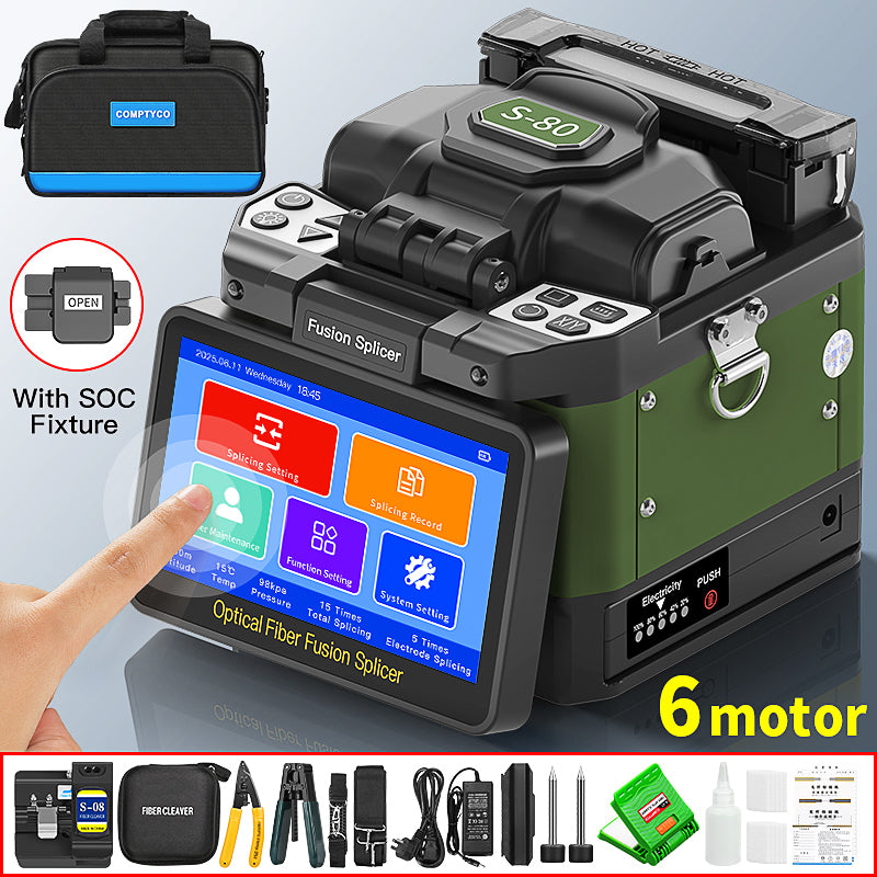 COMPTYCO 6 Motor Core to Core Welding Splicing Machine S-80 6700mAh Battery Fiber Optic Equipment ARC Fiber Optic Fusion
