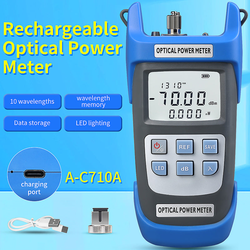 COMPTYCO High Precision Rechargeable OPM with LED Handheld Fiber Tools Optical Fiber Tester 10 Wavelength Optical Power 