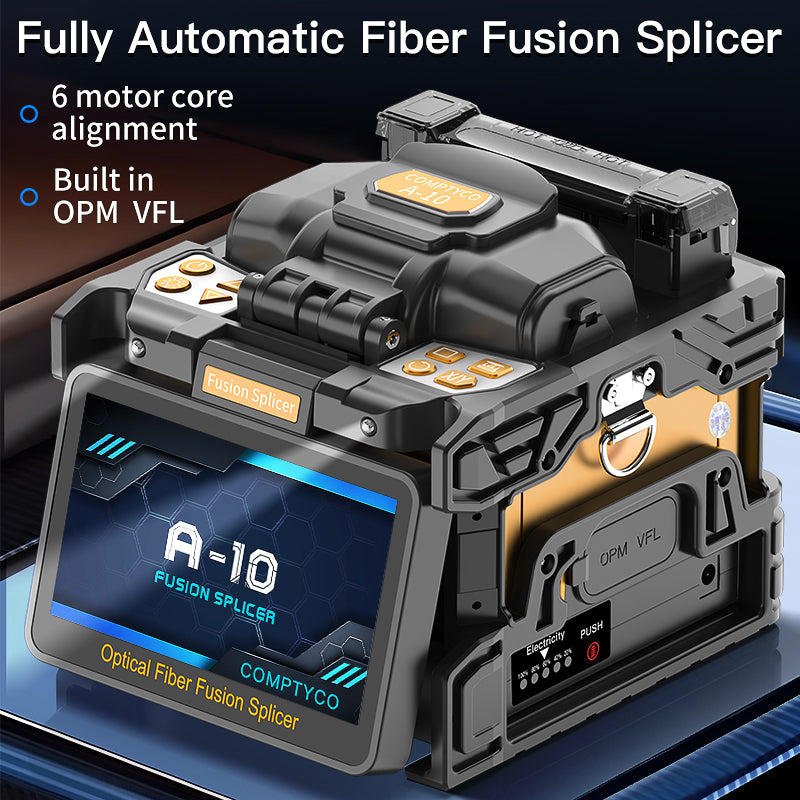 COMPTYCO A-10 Optical Fiber Splicing Machine with OPM/VFL Fiber Optic Equipment 10 Languages 6 Motors Fiber Optic Fusion