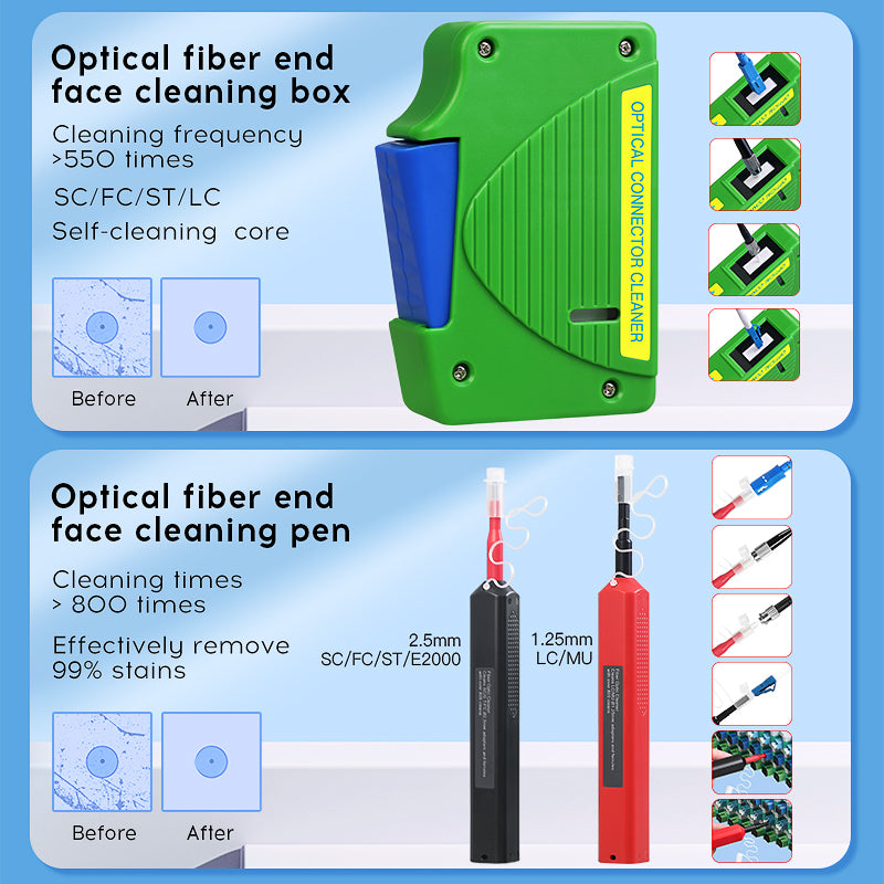 COMPTYCO Fiber Tool Kit 11pcs One Click 1.25/2.5mm SC FC ST LC Cleaning Pen/Box Fiber Cleaning Tool Set Fiber Optic Clea