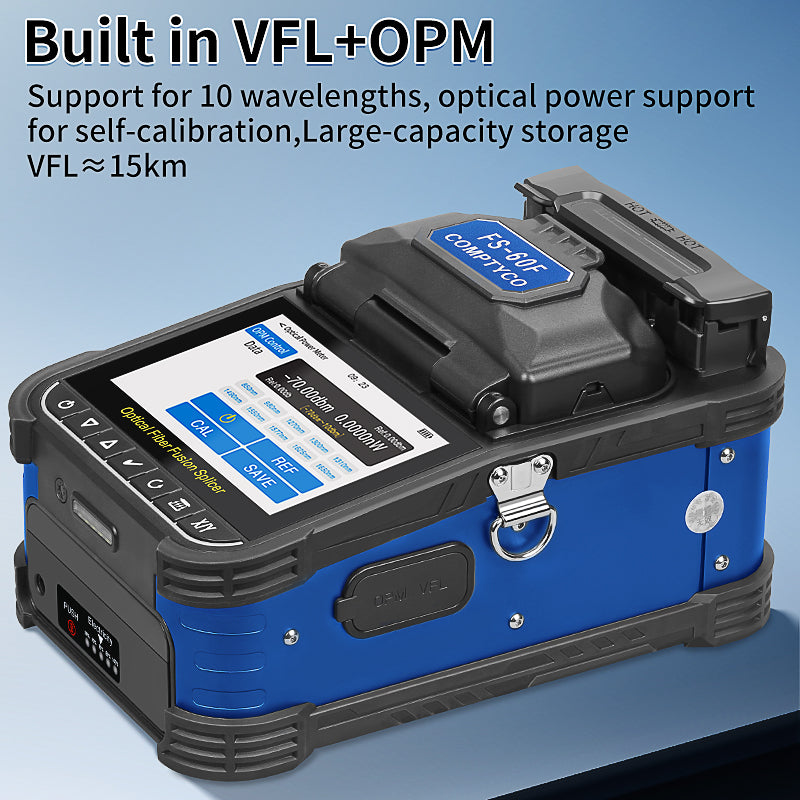 COMPTYCO Good Price FS-60F Fully Automatic Optical Fiber Welding Machine 6 Motor with OPM VFL 7800mAh Fiber Optic Fusion