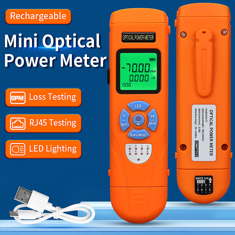 High Precision Rechargeable OPM with RJ45+LED AUA-C7/C5 Optical Fiber Tester 10 Wavelengths SC/FC/ST Mini Optical Power 