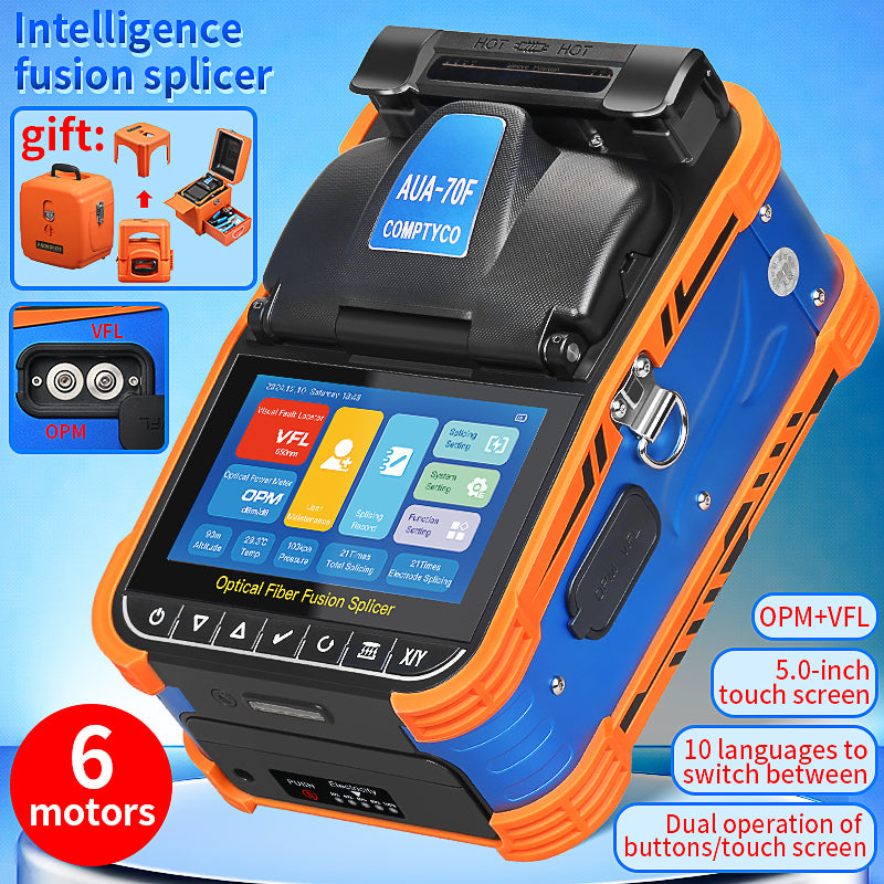 COMPTYCO AUA-70F Multi-functional Fibre Splicing Machine OPM VFL 6 Motor 5 Inch Touch Screen Optical Fiber Fusion Splice