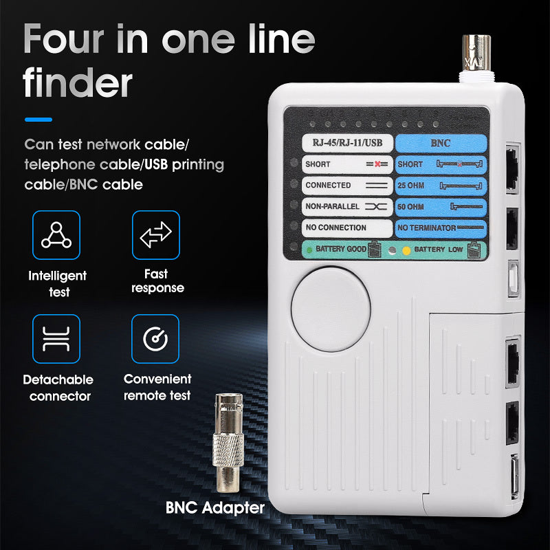 COMPTYCO Network Cable Telephone USB BNC Fiber Optic Cable Tester, Four in One Functional Fiber Optic Cable Finder