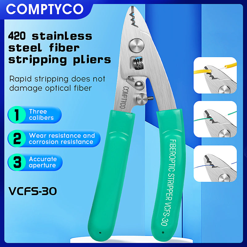 COMPTYCO Fiber Stripper Optical Fiber Wire Strippers FTTH Drop Cable WIRE Stripper Tool Stainless Steel Three Port VCFS-