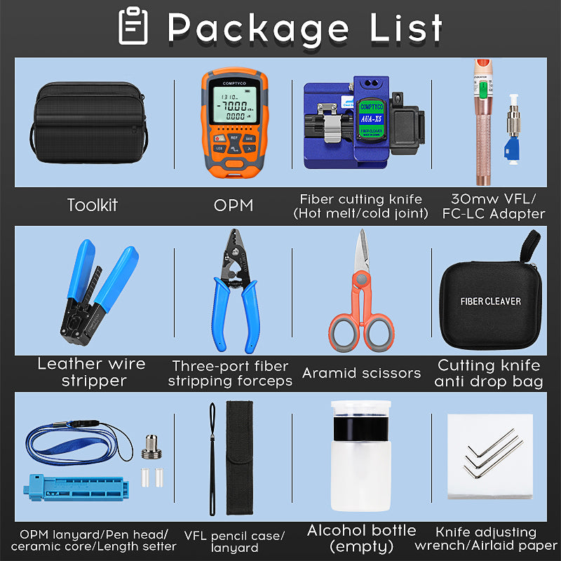 Fiber Tool Kit AUA-X5 Fiber Cleaver AUA-M7 Optical Power Meter AUA-30mw Visual Fault Locator OPM VFL Optical Fiber Tool 