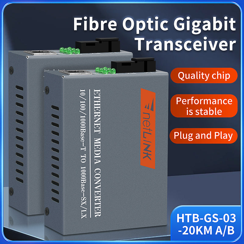 FTTH Single Mode 1310/1550nm SC RJ45 Gigabit HTB-GS-20KM Fiber Optical Netlink Media Converter SM Fiber Optical Transcei