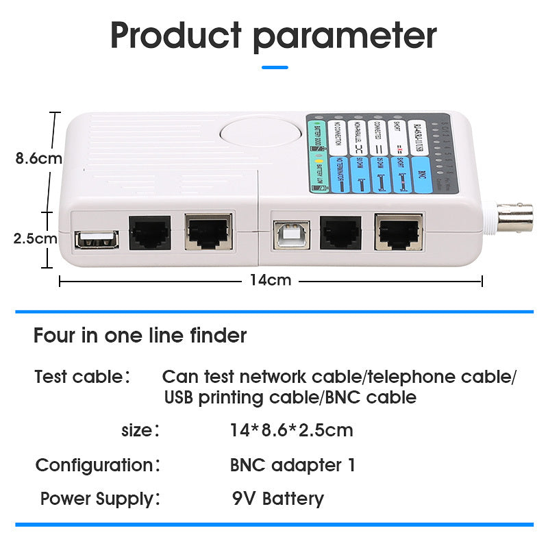 COMPTYCO Network Cable Telephone USB BNC Fiber Optic Cable Tester, Four in One Functional Fiber Optic Cable Finder