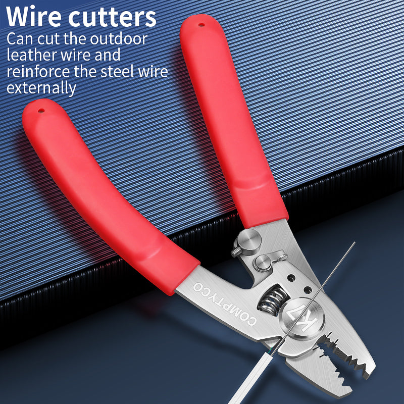 COMPTYCO K7 7-in-1 Multi-functional Fiber Optic Stripper Fiber Optic Miller Stripper Pliers 3-Hole FTTH Cold Connection 