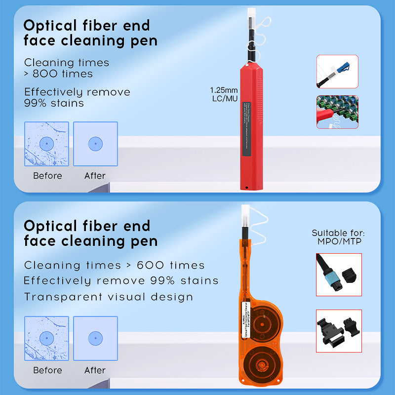 COMPTYCO Fiber Tool Kit 12pcs One Click 1.25/2.5mm SC FC ST LC MPO Cleaning Pen/Box Fiber Cleaning Tool Set Fiber Optic 