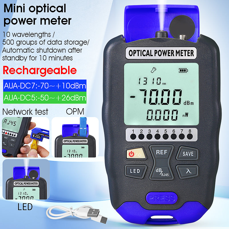 COMPTYCO Fiber Optic Tester AUA-DC7/DC5 Rechargeable OPM with LED and RJ45 Tester Fiber Optic Equipment Optical Power Me