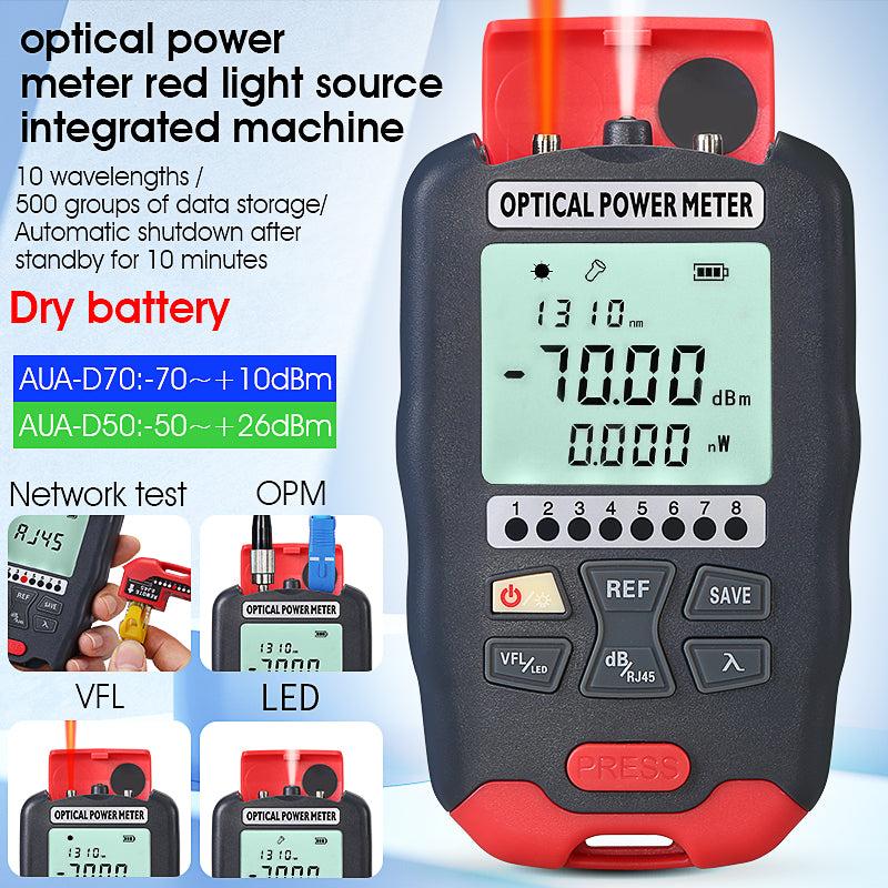 COMPTYCO High Precision Optical Multi Meter 4in1 OPM+VFL+LED+RJ45 Tester Visual Fault Locator Red Light Mini Optical Pow