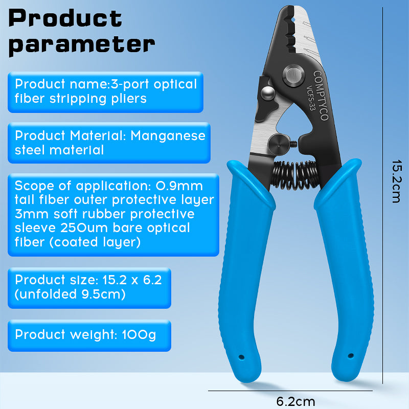 COMPTYCO Fiber Optic Stripping 3 Hole Optical Fiber Wire Strippers Blue FTTH Drop Cable WIRE Stripper Tool Fiber Strippe