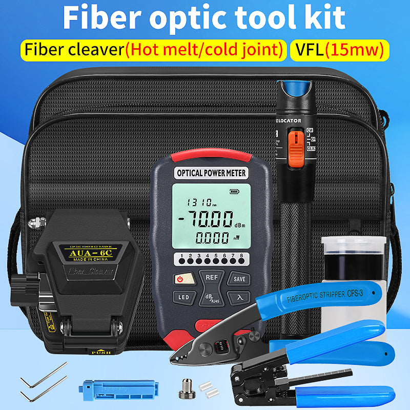 FTTH AUA-6C Fiber Cleaver Optical Power Meter Visual Fault Locator OPM 15mw VFL Kit De Fibra Fiber Tool Kit