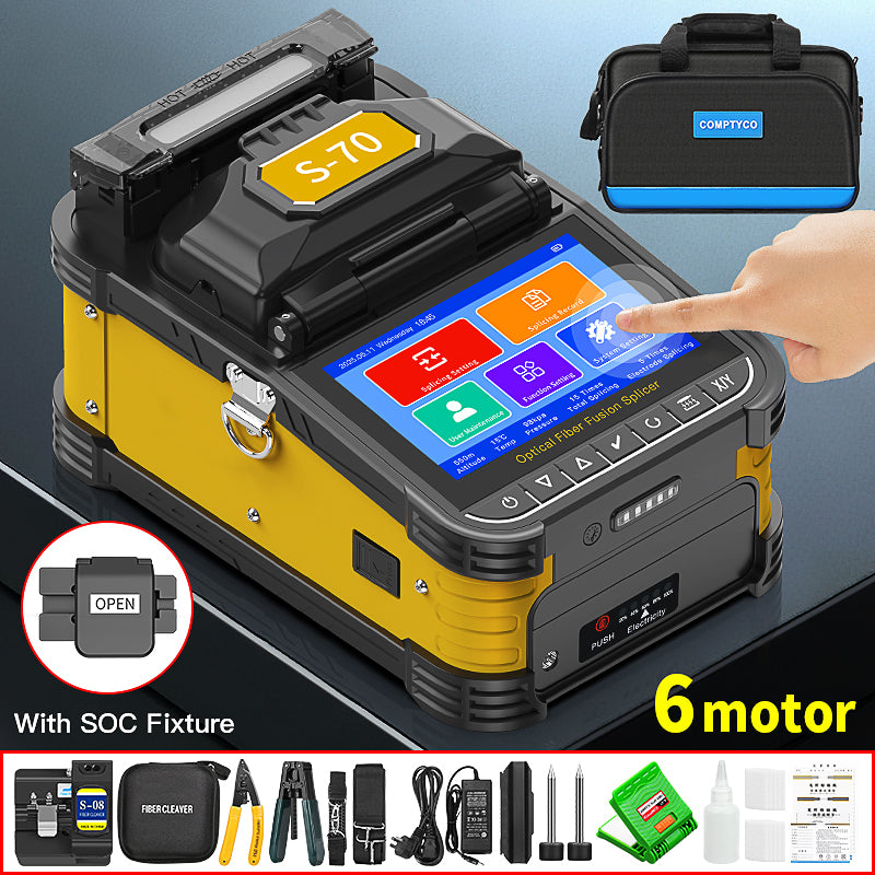 COMPTYCO S-70 Fiber Optic Splicing Machine 6 Motors 5200mAh Battery Optical Fiber Welding Machine Core to Core Fusion Sp