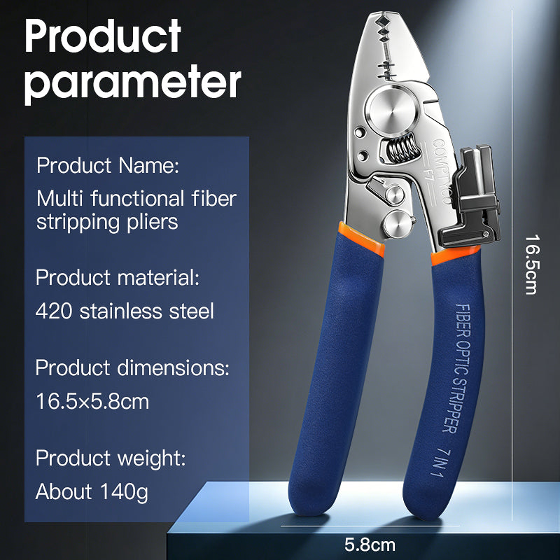 COMPTYCO F7 Stainless Steel Fiber Stripper Multi-function Stripper Pliers with Fiber Cleaning Wipe Tool Optical Fiber St