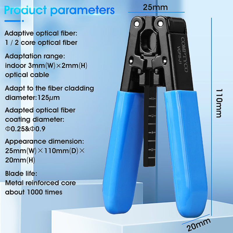 COMPTYCO Metal Leather Drop Cable Stripper Blue FTTH Fiber Tool Leather Wire Stripper Pliers 3mm (W) * 2mm (H) Fiber Str