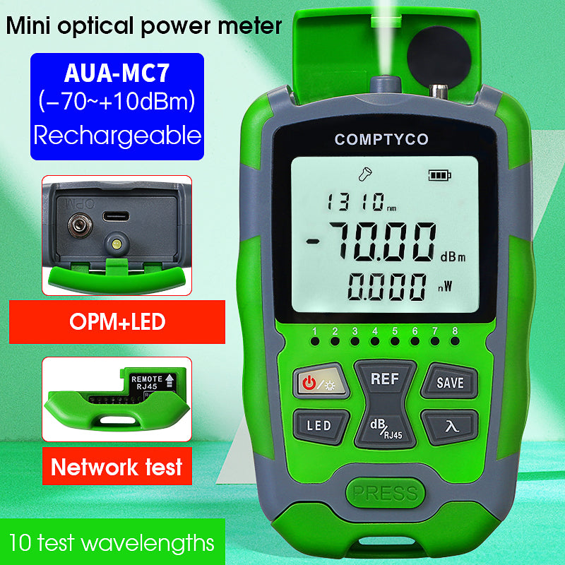 COMPTYCO Fiber Optic Tester AUA-MC7/MC5 Rechargeable OPM with LED and RJ45 Tester Fiber Optic Equipment Mini Optical Pow