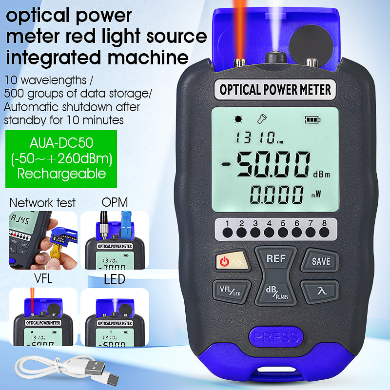 COMPTYCO High Precision Optical Multi Meter OPM+VFL+LED+RJ45 Tester Visual Fault Locator Rechargeable Mini Optical Power