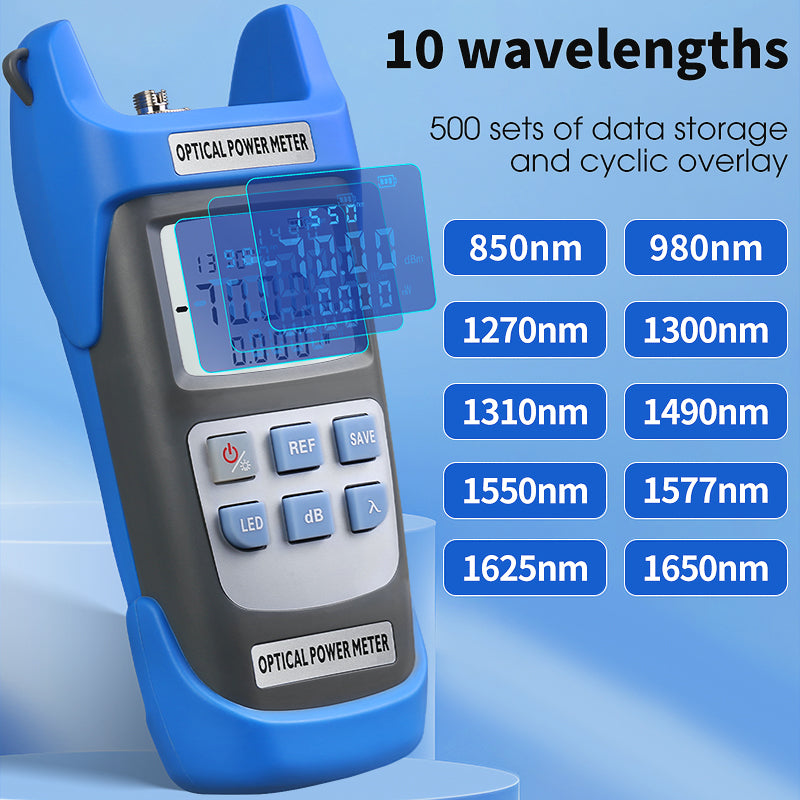 COMPTYCO High Precision Rechargeable OPM with LED Handheld Fiber Tools Optical Fiber Tester 10 Wavelength Optical Power 