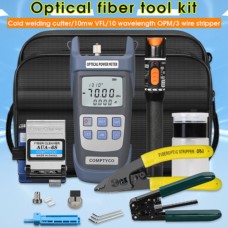 COMPTYCO 16pcs FTTH Fiber Optic Tools Kit with Fibra Optica Power Meter Visual Fault Locator Fiber Cleaver Kit De Fibre 
