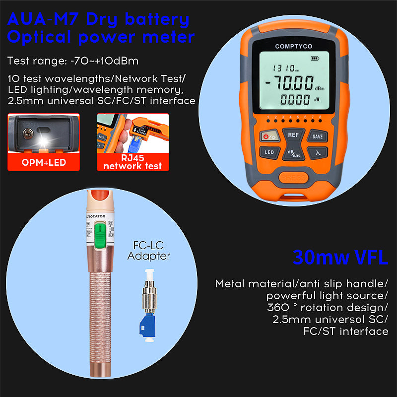 Fiber Tool Kit AUA-X5 Fiber Cleaver AUA-M7 Optical Power Meter AUA-30mw Visual Fault Locator OPM VFL Optical Fiber Tool 
