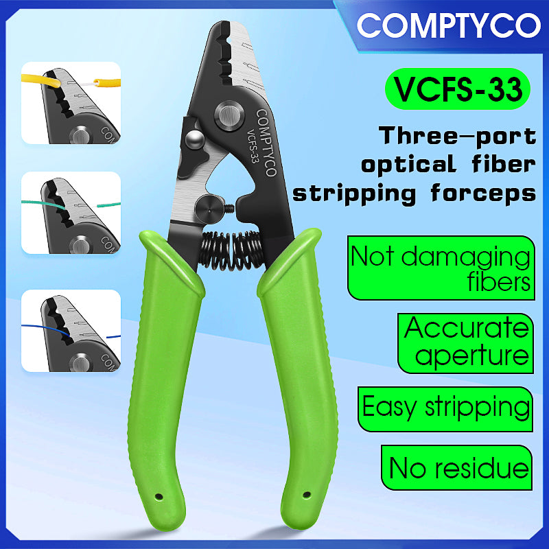 COMPTYCO VCFS-33 Upgraded Green Three Port Cable Stripper FTTH Fiber Fusion Splicing Tool Bare Fiber Leather Fiber Strip