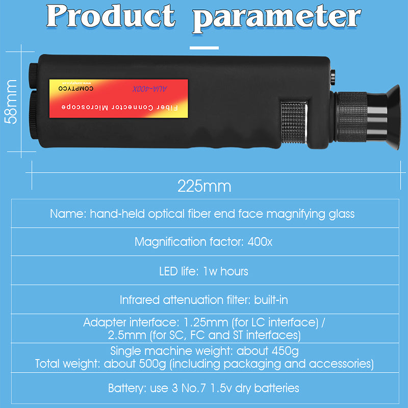 COMPTYCO AUA-400X Fiber End Face Magnifier 400X Fiber Optic Inspection Instrument SC/FC/ST/LC Interface Fiber Optic Micr