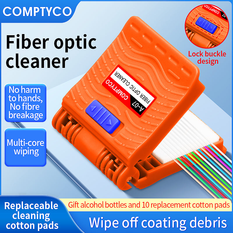 COMPTYCO Factory Direct A-07 Fiber Cleaning Clip Optical Fiber Wipe-Clip FTTH Fiber Optic Cleaner with Alcohol Bottle (E