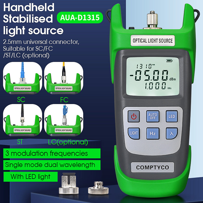 COMPTYCO Fibre Optic Light Sources AUA-D1315 Dry Cell OLS Fiber Optical Laser Tester 1310 1550nm Handheld Optical Light 
