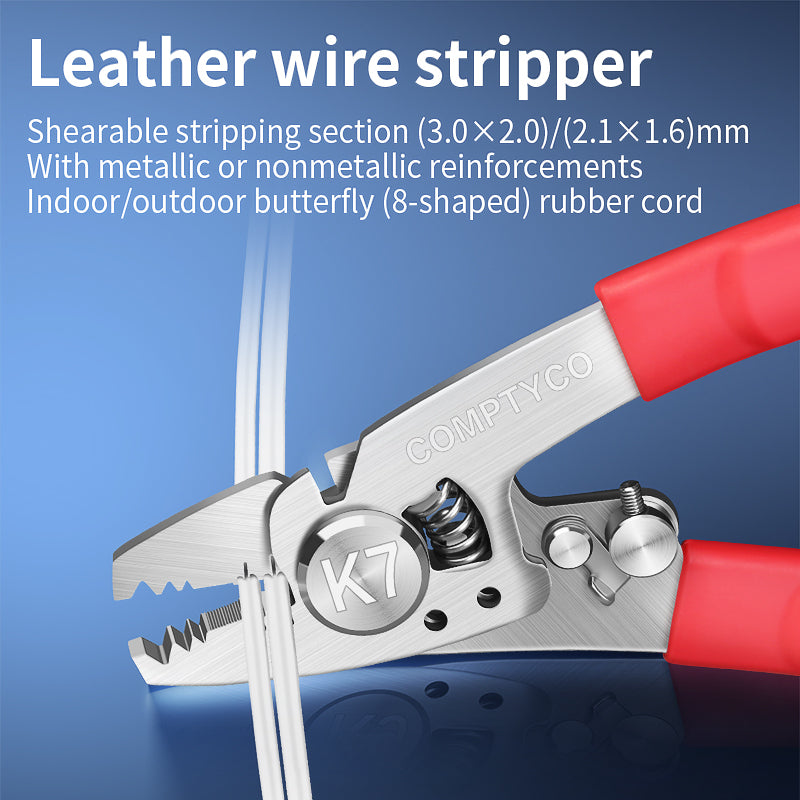 COMPTYCO K7 7-in-1 Multi-functional Fiber Optic Stripper Fiber Optic Miller Stripper Pliers 3-Hole FTTH Cold Connection 