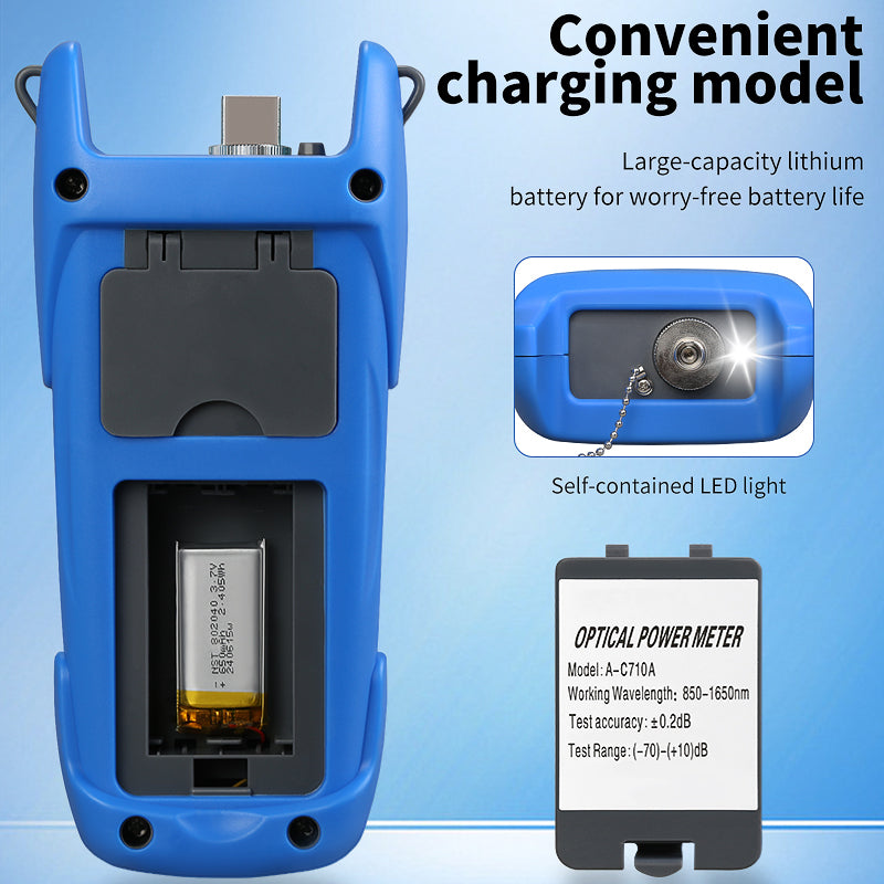 COMPTYCO High Precision Rechargeable OPM with LED Handheld Fiber Tools Optical Fiber Tester 10 Wavelength Optical Power 