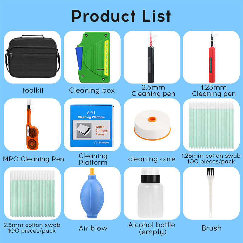 COMPTYCO Fiber Tool Kit 12pcs One Click 1.25/2.5mm SC FC ST LC MPO Cleaning Pen/Box Fiber Cleaning Tool Set Fiber Optic 
