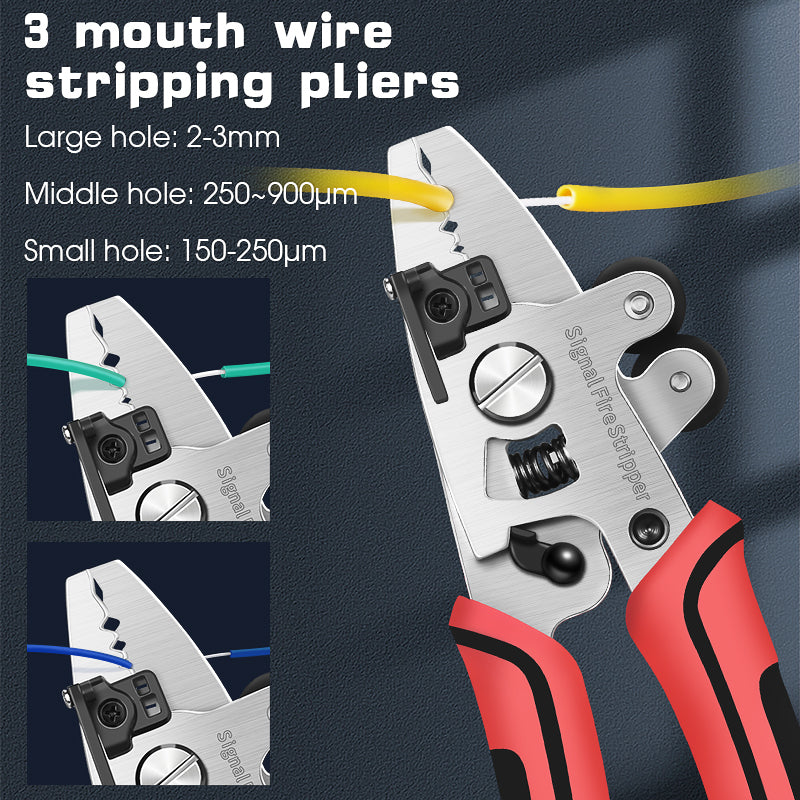 Signal Fire 8 in 1 ZSQ-08 Fiber Optical FTTH Tool Three Hole Clamp Wire Stripper Plier with Scissors Clean Cotton Fiber 