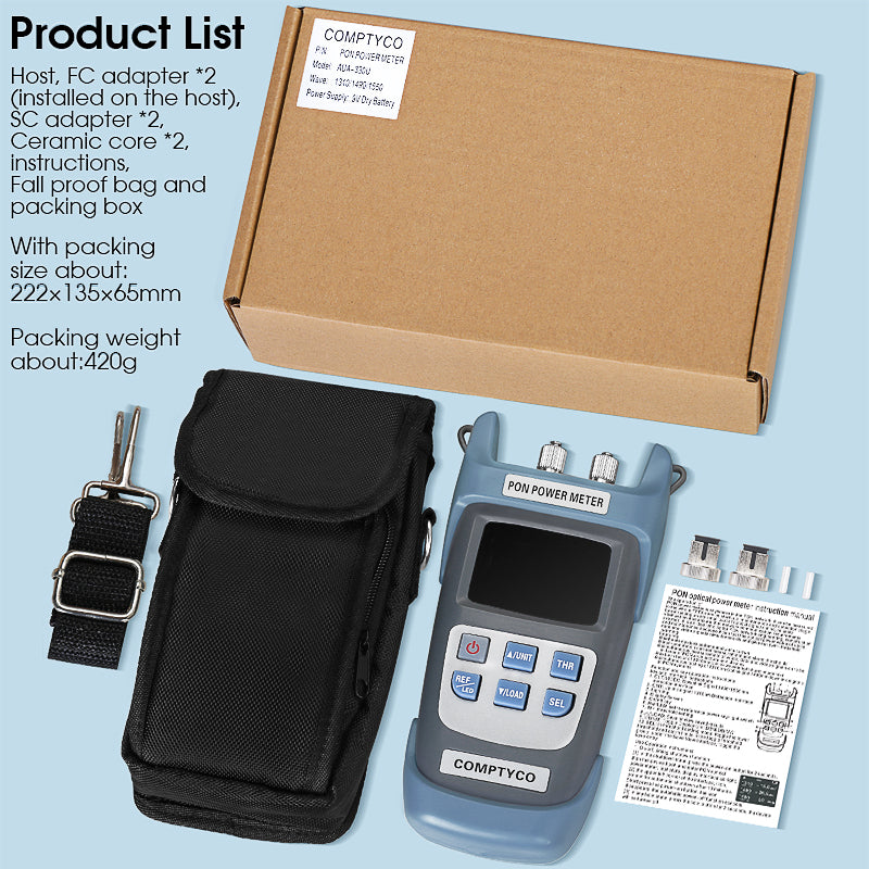 COMPTYCO AUA-330U/A SC/FC/UPC/APC FTTH Tester Network Detection Online test ONT/OLT 1310/1490/1550nm PON Optical Power M
