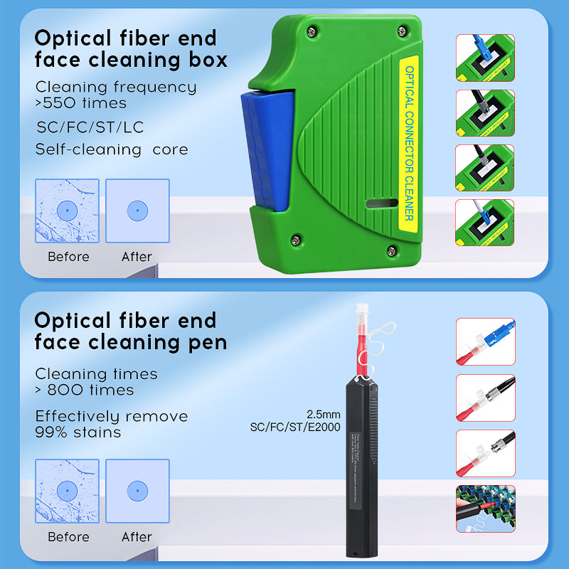 COMPTYCO Fiber Tool Kit 12pcs One Click 1.25/2.5mm SC FC ST LC MPO Cleaning Pen/Box Fiber Cleaning Tool Set Fiber Optic 