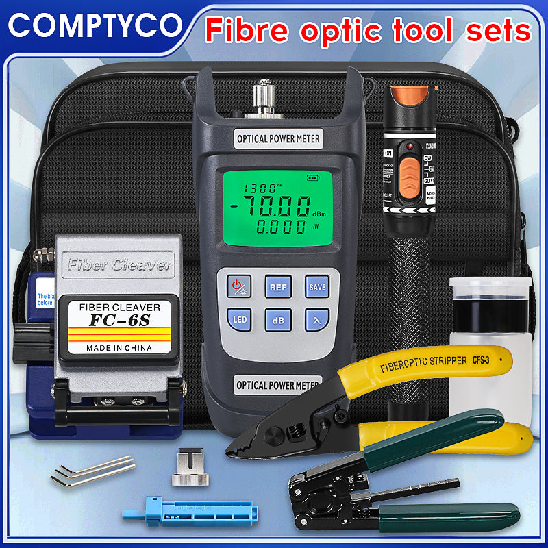 FTTH 12pcs Fiber Tool Set with Fiber Cleaver Optical Power Meter Visual Fault Locator Fiber Stripper OPM VFL Kit De Fibr