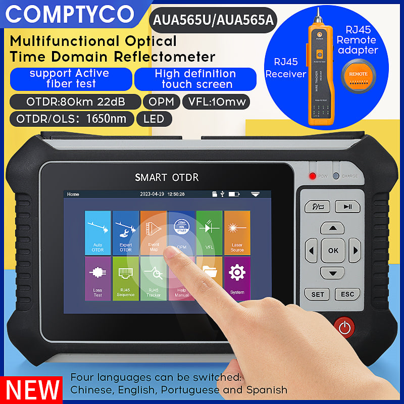 COMPTYCO AUA565U/A Optical Time-domain Reflectometer 80km Single Wavelength 1650nm 9-in-1 Multilingual Band OPM VFL RJ45