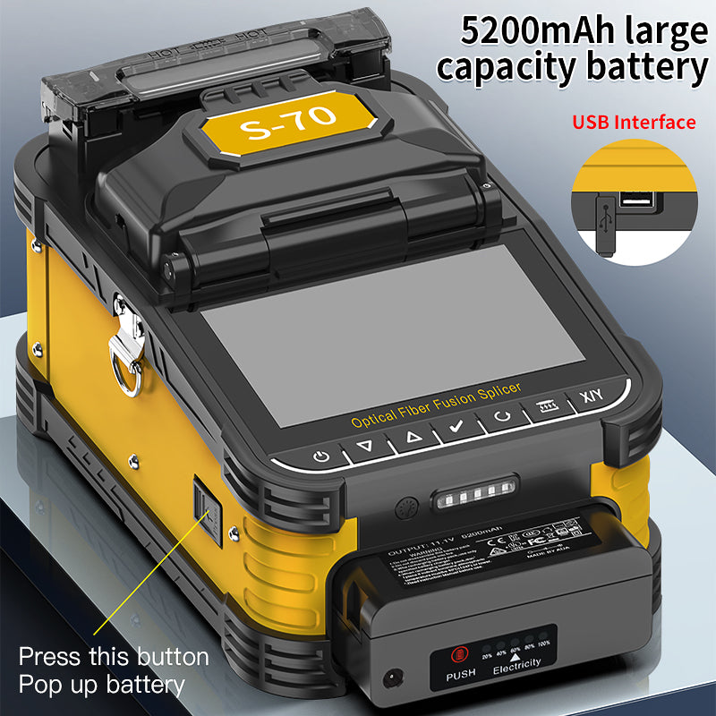 COMPTYCO S-70 Fiber Optic Splicing Machine 6 Motors 5200mAh Battery Optical Fiber Welding Machine Core to Core Fusion Sp