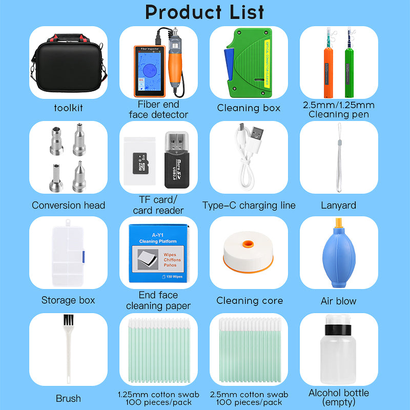 COMPTYCO Fiber End Face Detector Inspection Probe 1.25/2.5mm Cleaning Pen Fiber Cleaning Tool Set One Click Fiber Optic 