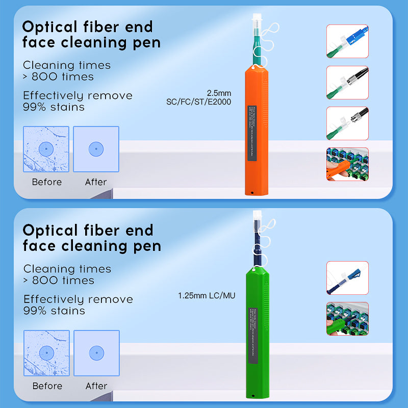 COMPTYCO Fiber Cleaning Tool Kit 13pcs One Click 1.25/2.5mm Cleaning Pen/Box 400X Fiber Optic Microscope Fiber Optic Cle