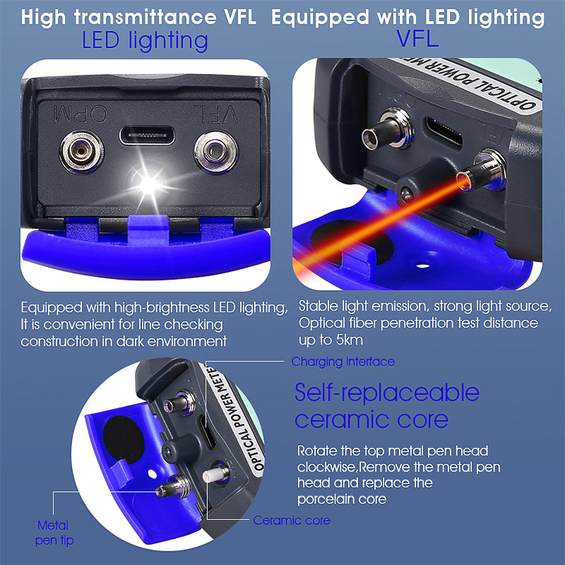COMPTYCO Optical Multi Meter 4 in 1 OPM+VFL+LED+RJ45 Tester Visual Fault Locator Rechargeable Battery Mini Optical Power
