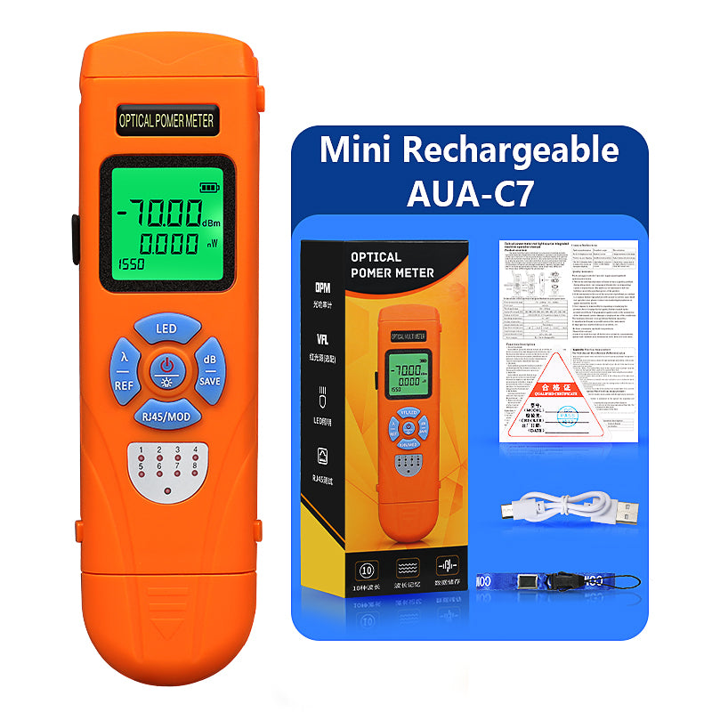 High Precision Rechargeable OPM with RJ45+LED AUA-C7/C5 Optical Fiber Tester 10 Wavelengths SC/FC/ST Mini Optical Power 