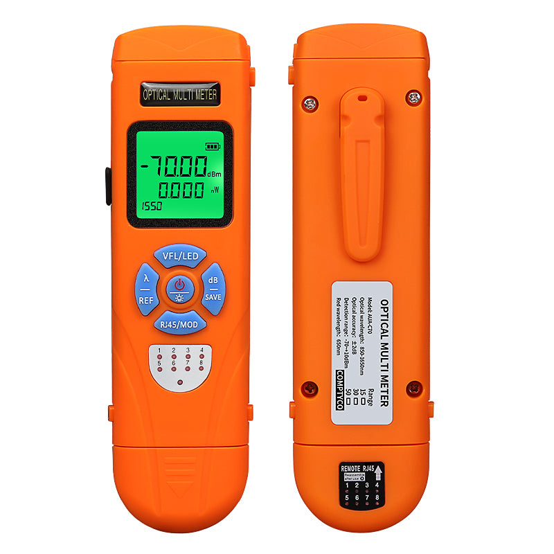 High Precision Rechargeable Optical Multi Meter 4 In1 OPM+VFL+RJ45+LED AUA-C70/C50 10 Wavelengths FTTH Mini Optical Powe