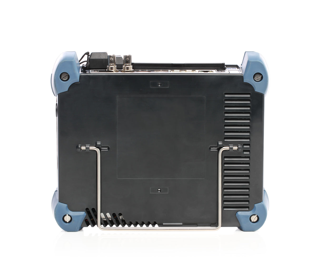EXFO FTB-1v2 Pro platform, rear view with stand; representative configured unit.