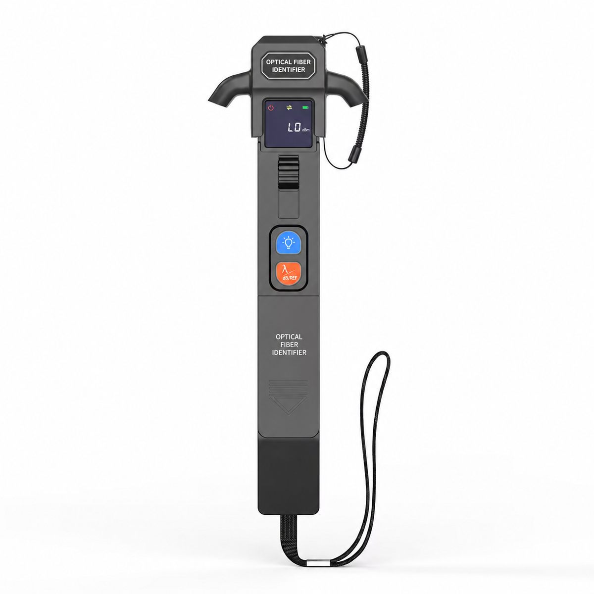 Riselink optical fiber identifier with optical power meter, front view